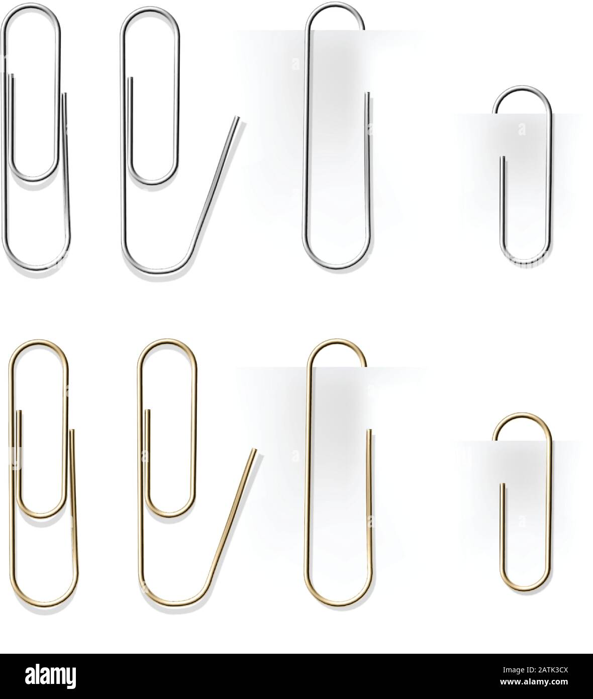 Realistic metal paper clips set. Vector set. Stationery paperclip