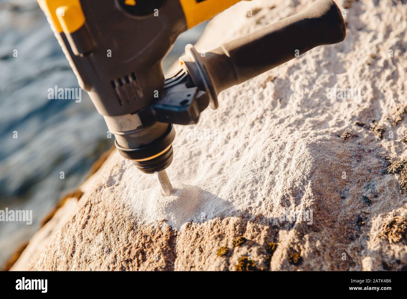 Drill for holes in stone and brick walls, professional tool Stock Photo