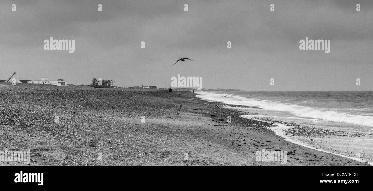 Hayling Island British South Coast Beaches Huts in Winter Stock Photo