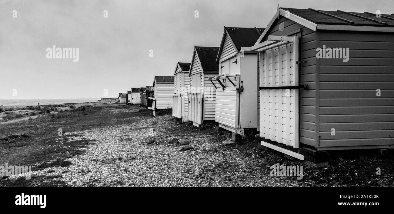 Hayling Island British South Coast Beaches Huts in Winter Stock Photo