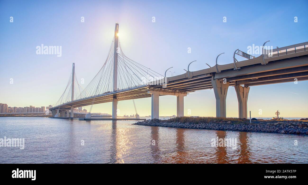 Bridge over Neva of Western High Speed Diameter in St. Petersburg Russia Stock Photo