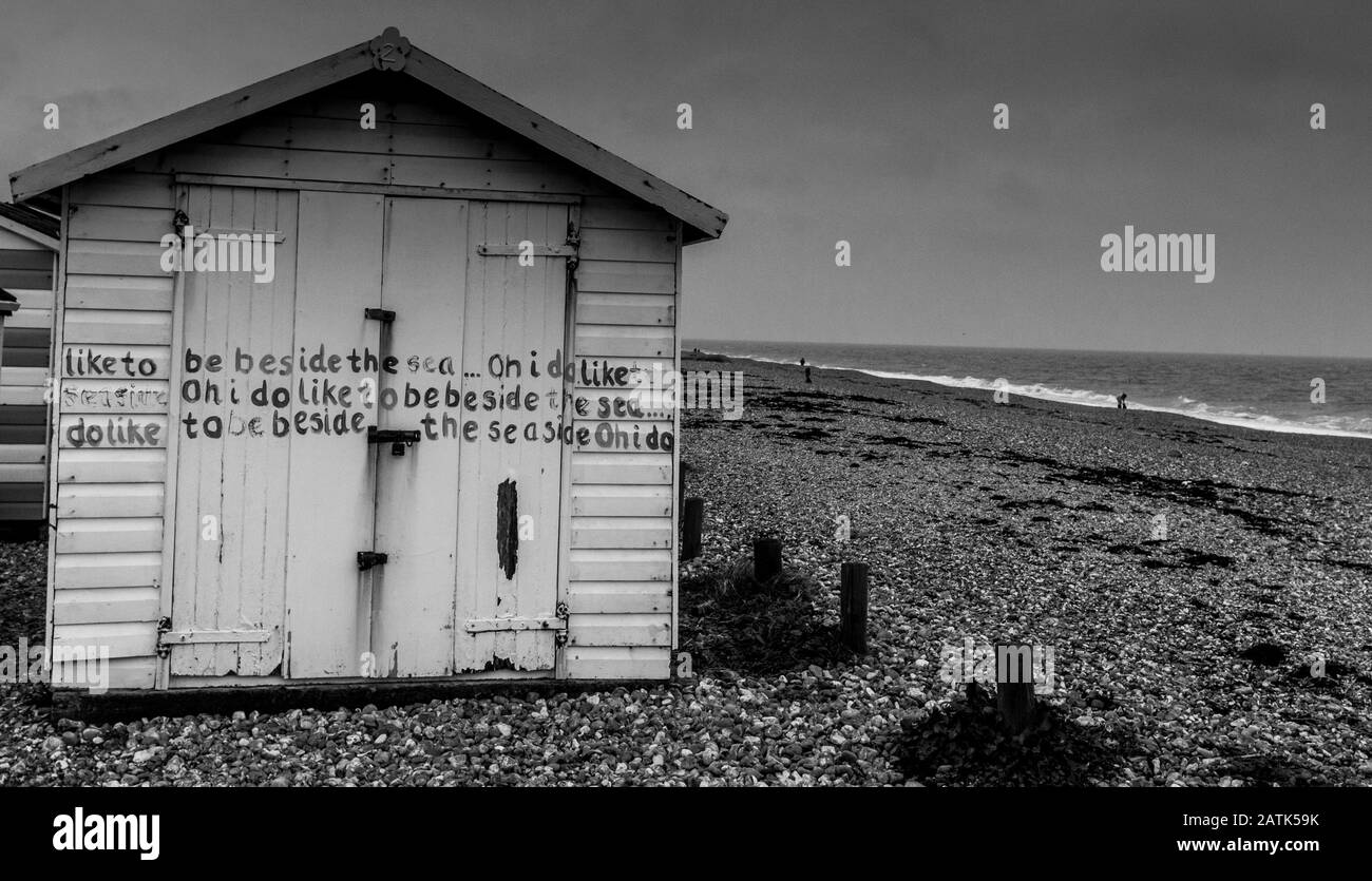 Hayling Island British South Coast Beaches Huts in Winter Stock Photo