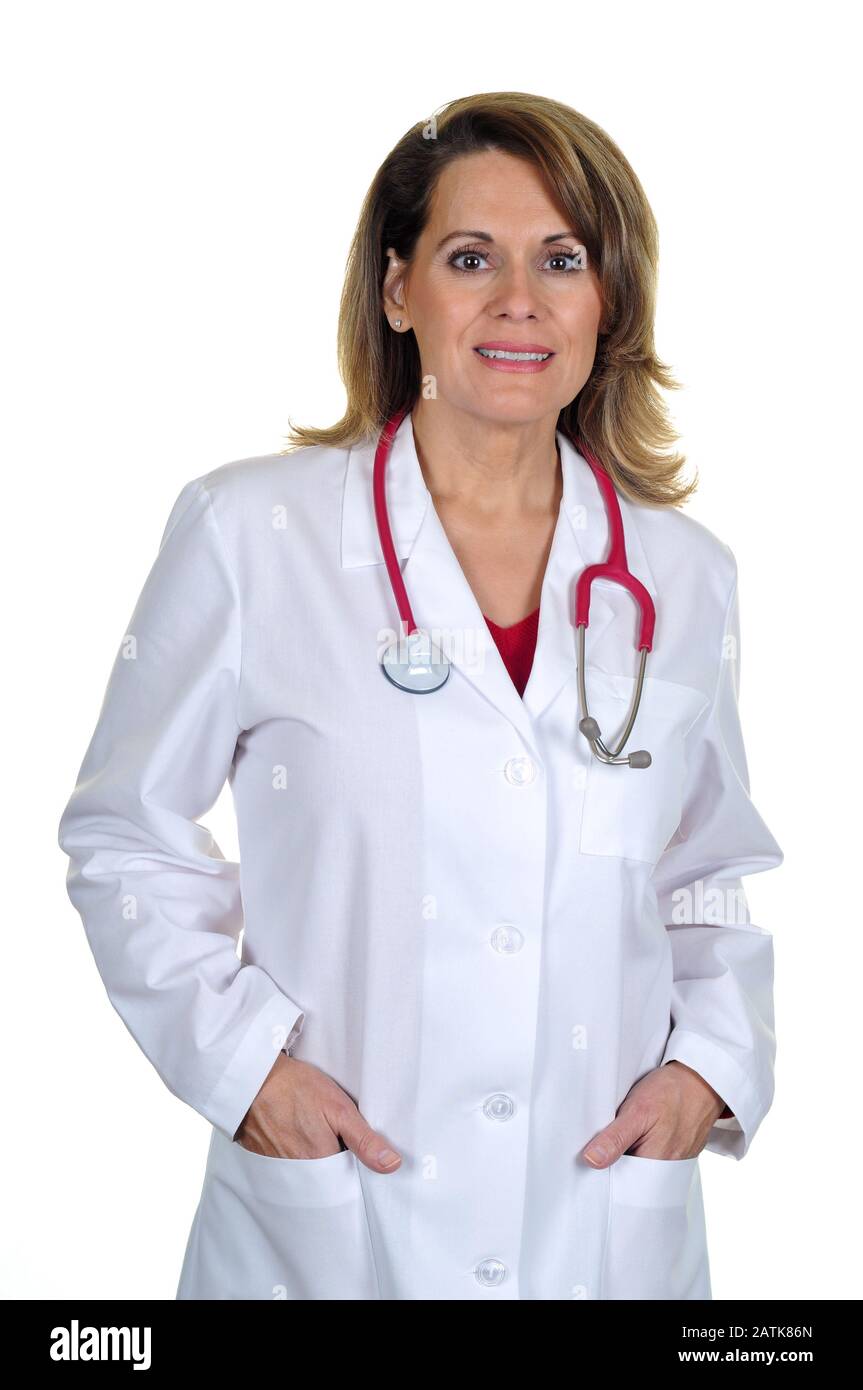Attractive Female Doctor Wearing Lab Coat Stock Photo - Alamy
