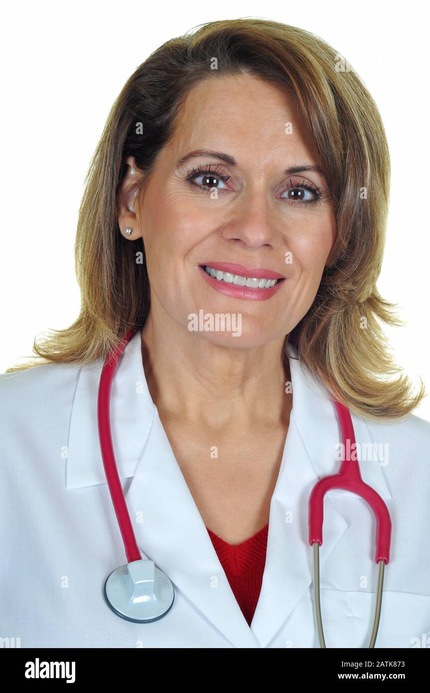Attractive Female Doctor Wearing Lab Coat Stock Photo - Alamy