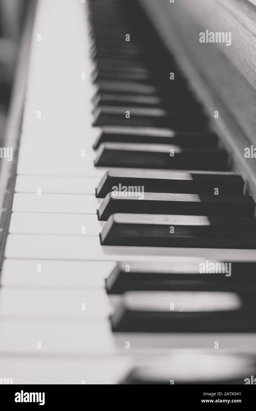 Black and white image of a piano keyboard Stock Photo