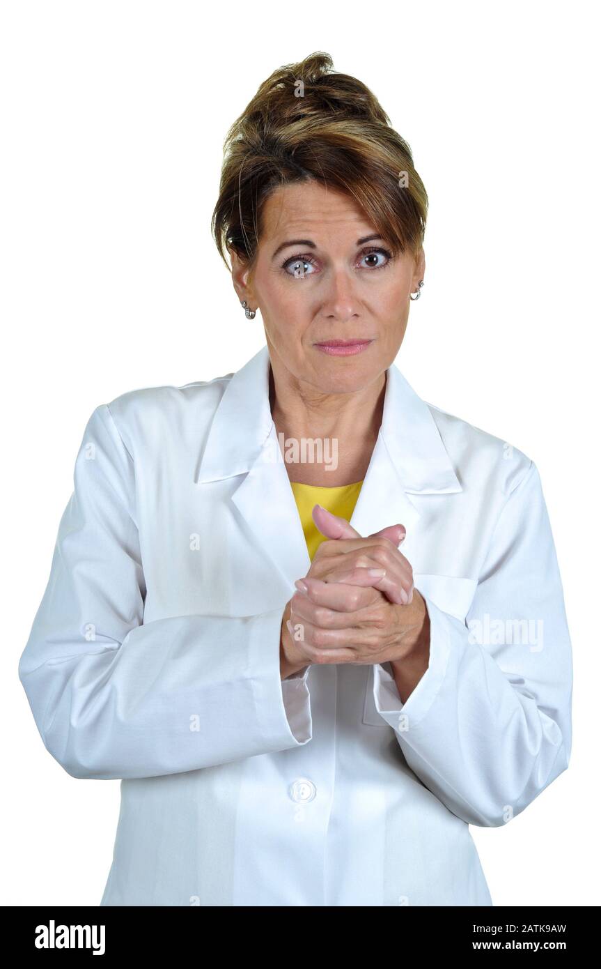 Woman Wearing Lab Coat with a Serious Look Stock Photo Alamy