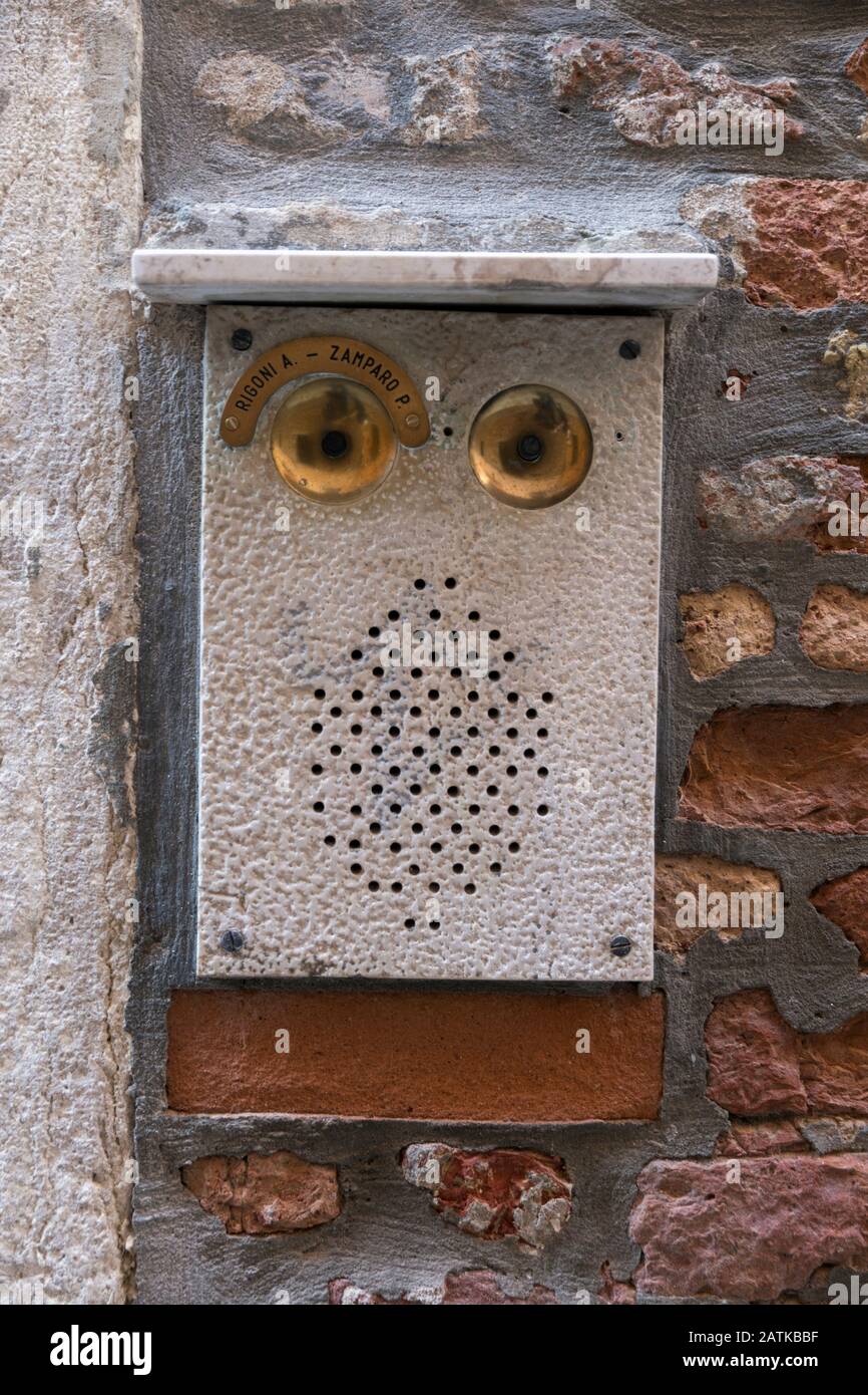 Italy,Venice, intercoms that have the look of a face Stock Photo