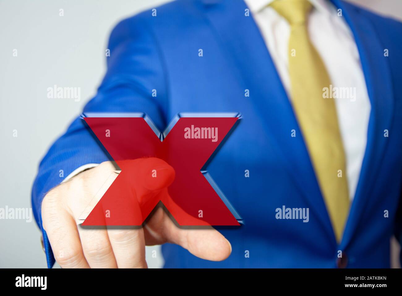 business man touching rejection button on virtual screen Stock Photo