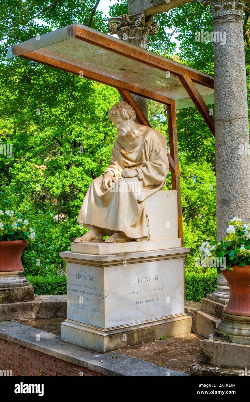 Rome, Vatican City / Italy - 2019/06/15: Statue of St. Peter Apostle, commissioned by the pope Leon XIII within the English Garden section Stock Photo