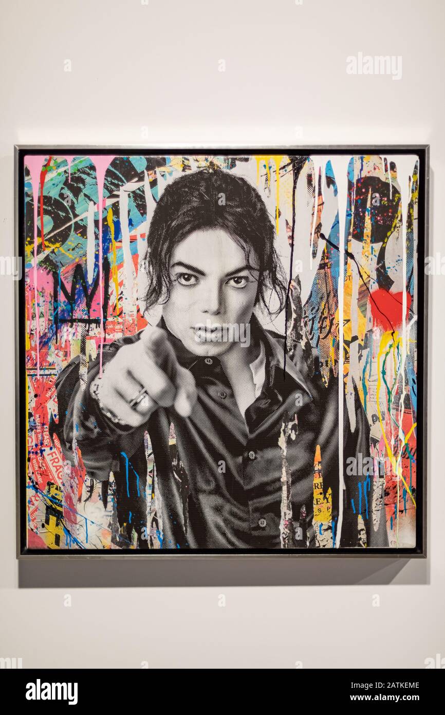 Michael Jackson - acrylic on canvas by Mr. Brainwash - at 'On the Wall' exhibition in EMMA (Espoo Museum of Modern Art). Espoo, Finland. Stock Photo