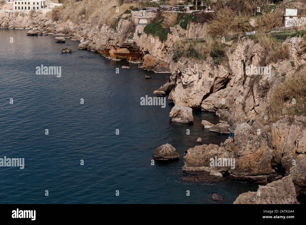 Rocky cliffs on Antalya Coast in Turkey Stock Photo