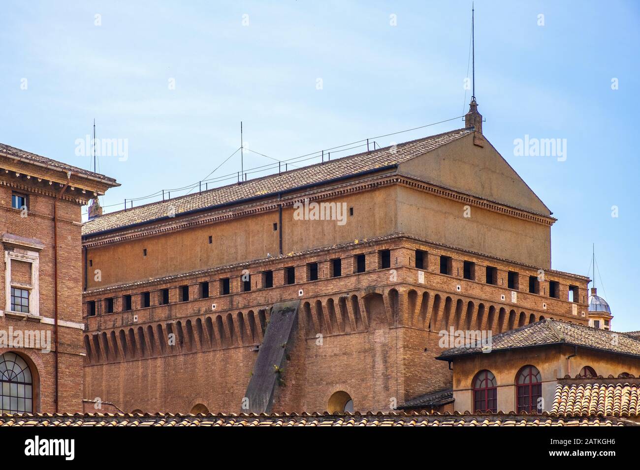 Rome, Vatican City / Italy - 2019/06/15: Exterior of the Sistine Chapel - Cappella Sistina - seen from the Vatican Gardens in the Vatican City State Stock Photo