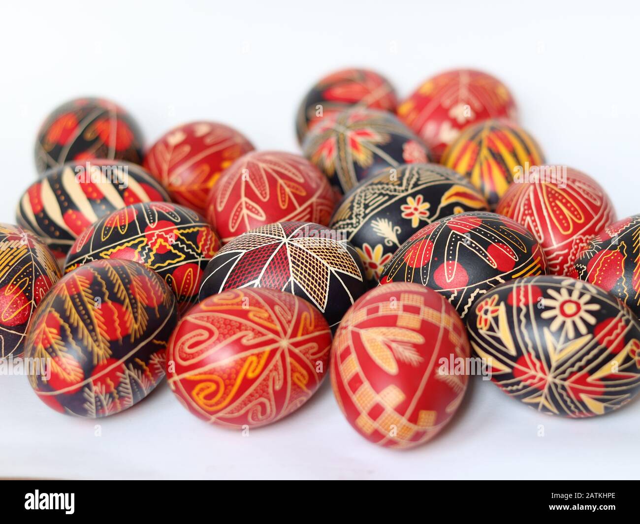 Group of romanian traditional painted, decorated Easter Eggs isolated