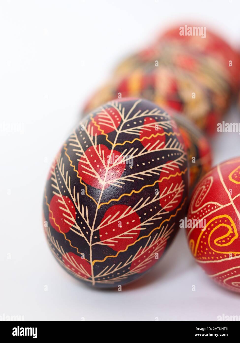 Group of romanian traditional painted easter eggs isolated on white
