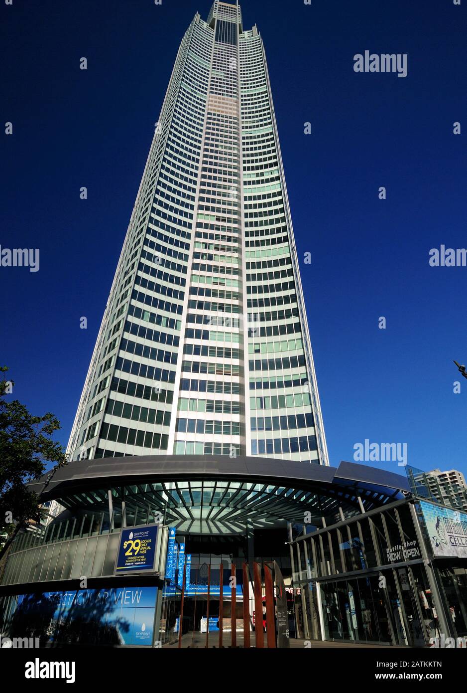 Bottom Up View To The Q1 Tower In Surfers Paradise Gold Coast Queensland Australia Stock Photo