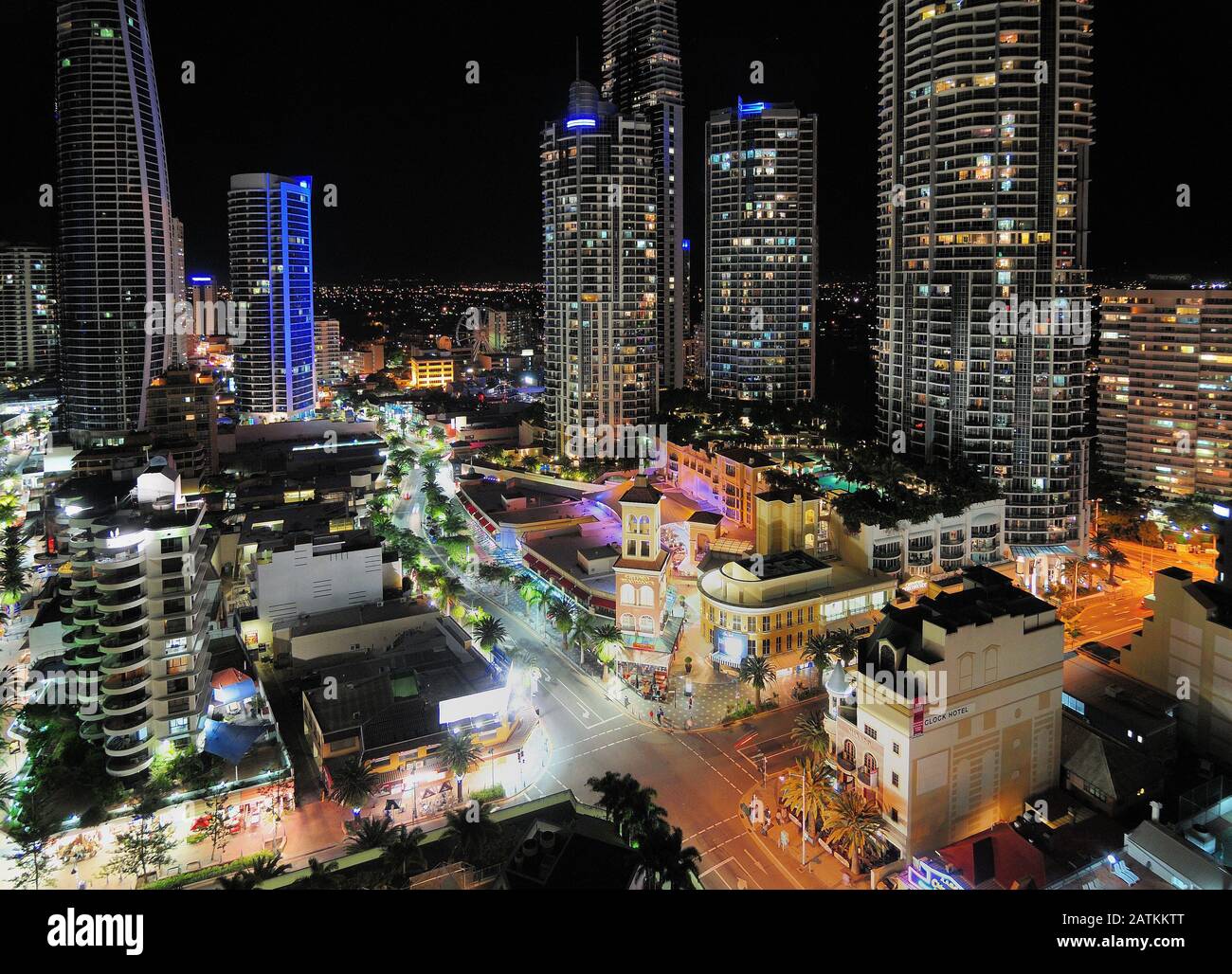 Birds Eye View At Night To Skyscrapers In Surfers Paradise Gold Coast