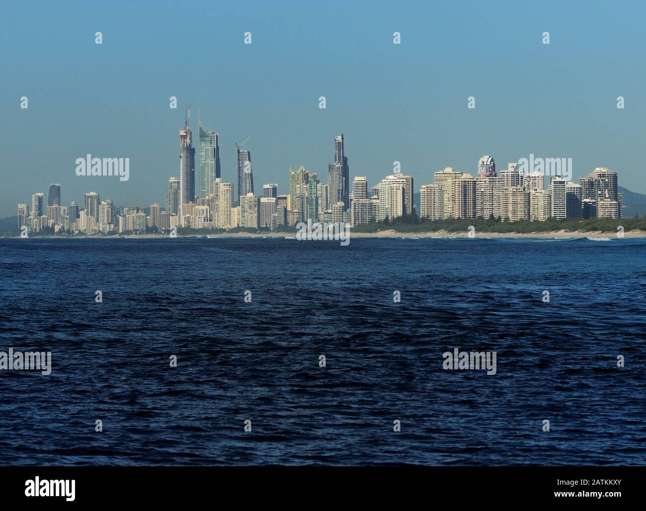 View From The Ocean To The Skyline Of Surfers Paradise Gold Coast Stock Photo