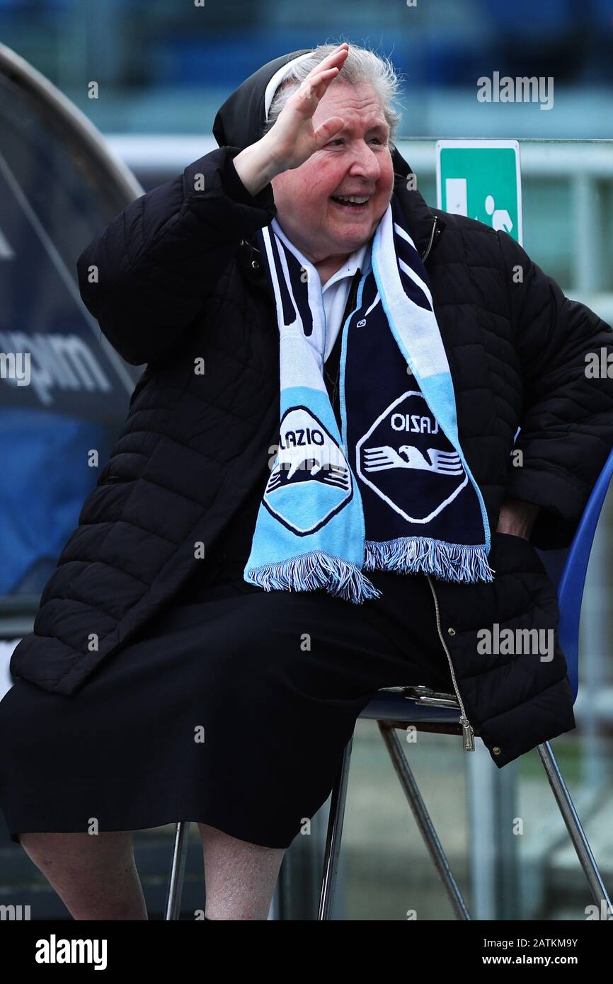 Lazio supporter sister Paola on the pith before the Italian championship Serie A football match between SS Lazio and Spal 2013 on February 02, 2020 at Stadio Olimpico in Rome, Italy - Photo Federico Proietti/ESPA-Images Stock Photo
