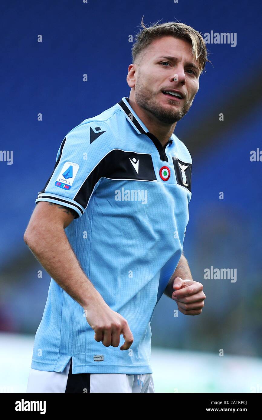 Ciro Immobile of Lazio celebrates after scoring 1-0 goal during the Italian championship Serie A football match between SS Lazio and Spal 2013 on February 02, 2020 at Stadio Olimpico in Rome, Italy - Photo Federico Proietti/ESPA-Images Stock Photo