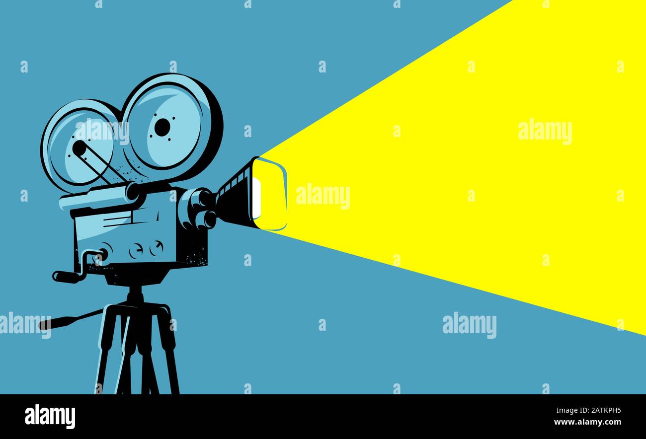 Vintage movie projector, film camera. Cinematograph, cinema vector Stock Vector