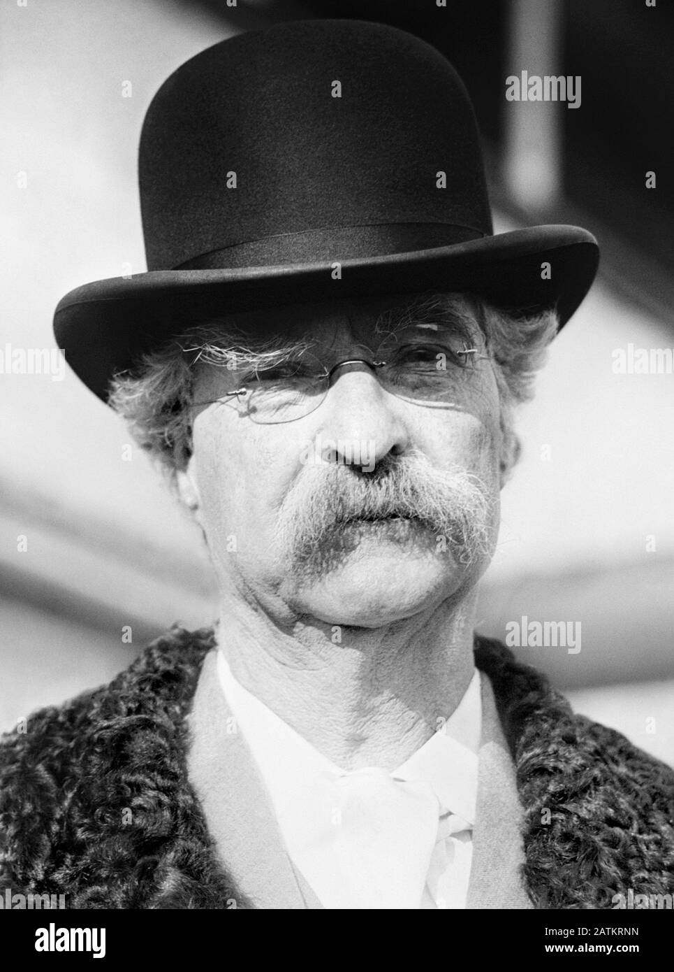 Vintage photo of American writer and humourist Samuel Langhorne Clemens (1835 – 1910), better known by his pen name of Mark Twain. Photo circa 1909 by Bain News Service. Stock Photo