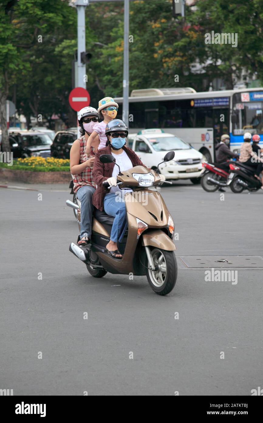 Traffic, Motorbikes, Le Loi Boulevard, Ho Chi Minh City, Saigon, Vietnam, Southeast Asia, Asia Stock Photo