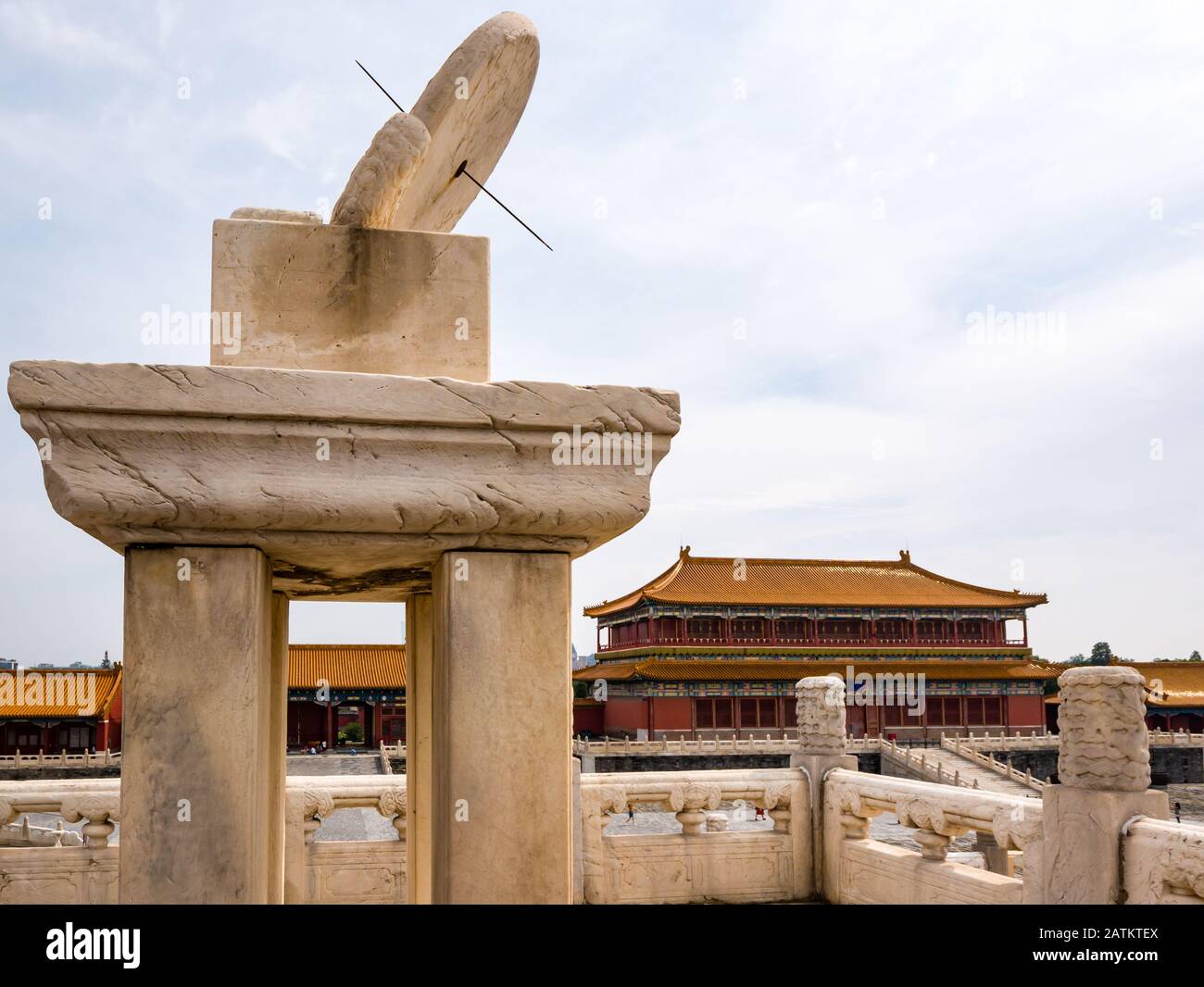Sundial on marble terrace of the Hall of Supreme Harmony, Forbidden City, Beijing, China, Asia Stock Photo