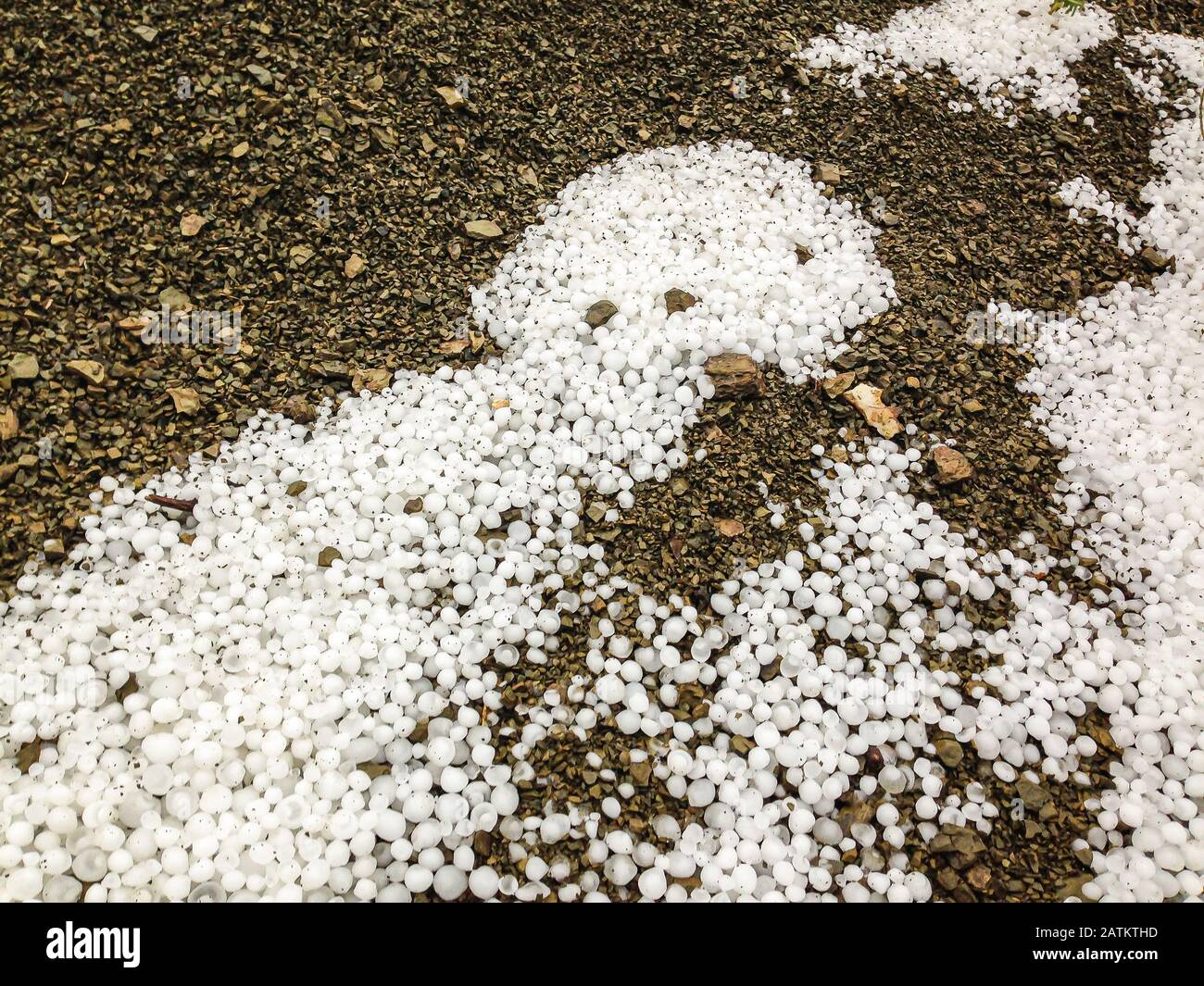 Big hailstones on the ground in Albania, Europe Stock Photo