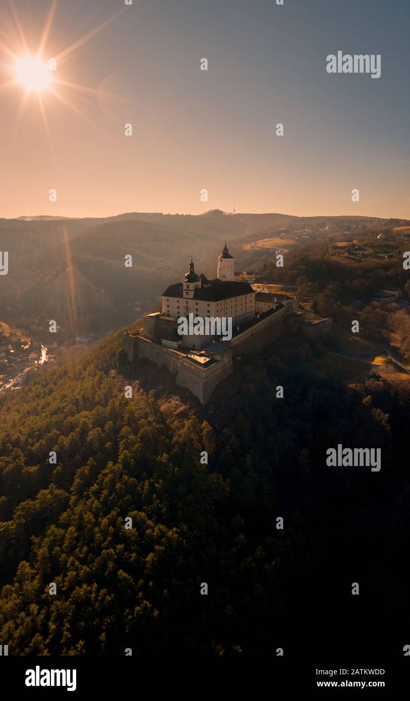 Castle Forchtenstein in Austria Burgenland Aerial View Stock Photo