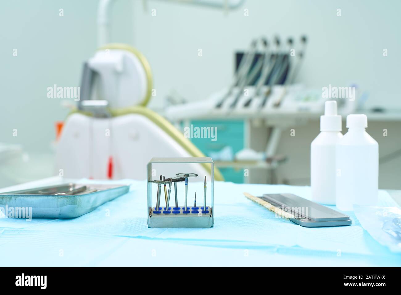 Close-up Dental Instruments. Against the background of the dental clinic  Stock Photo - Alamy