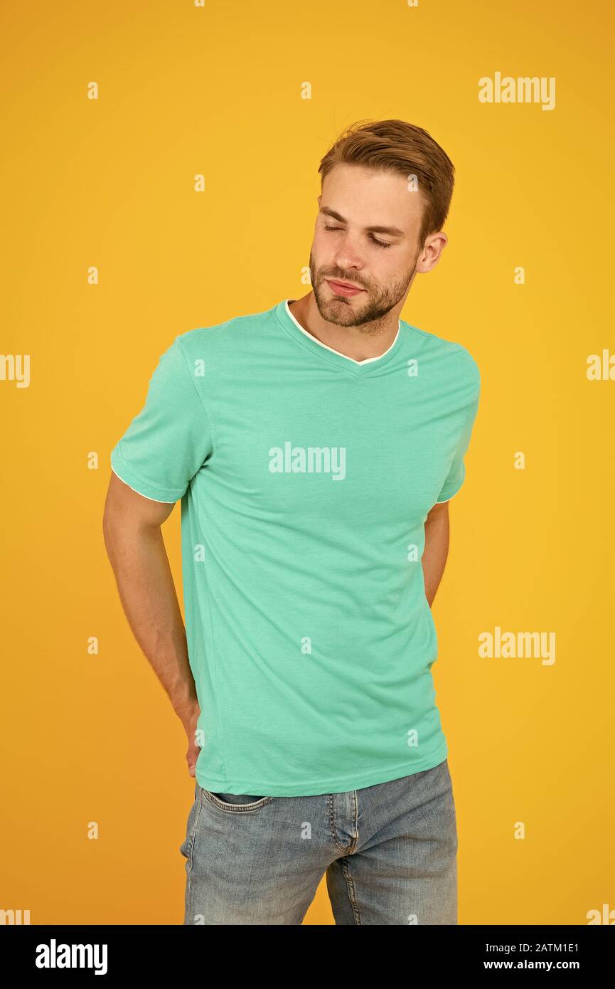 Keep Youth Hairstyle For Hipster Handsome Man Yellow Background