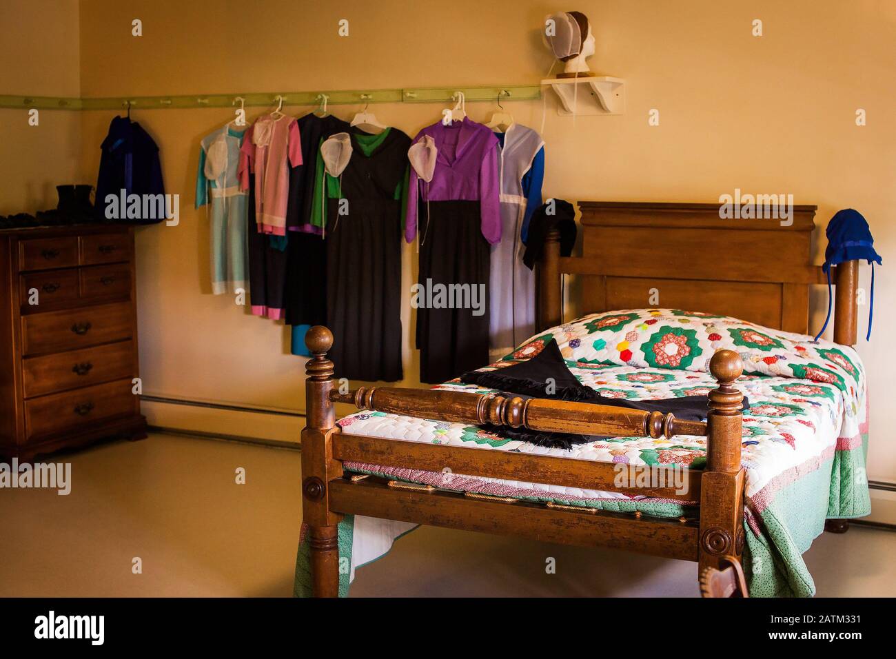 Amish country lifestyle and attributes clothes and living items museum Stock Photo