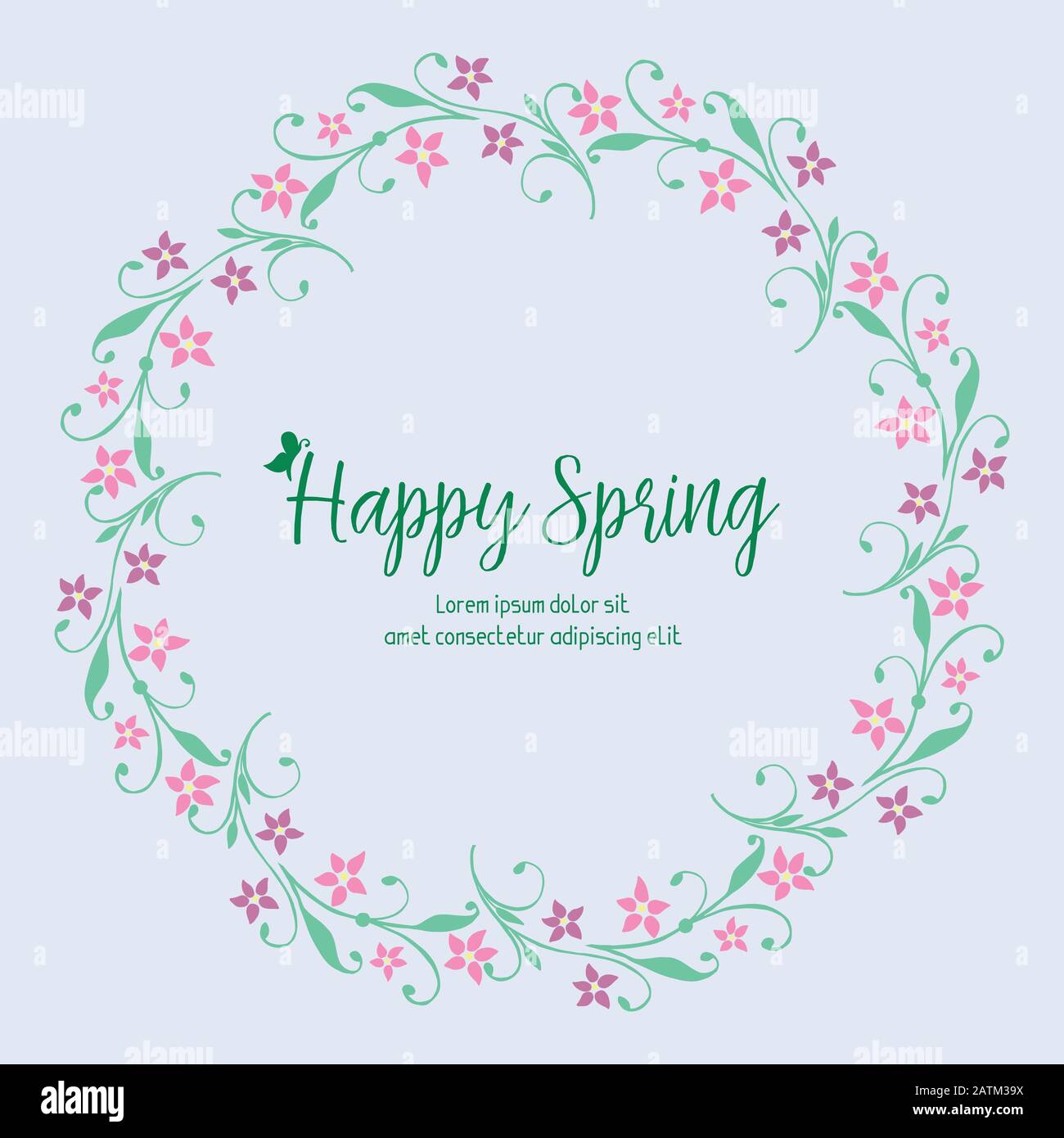 Poster design for happy spring, with unique of leaf and pink flower ...