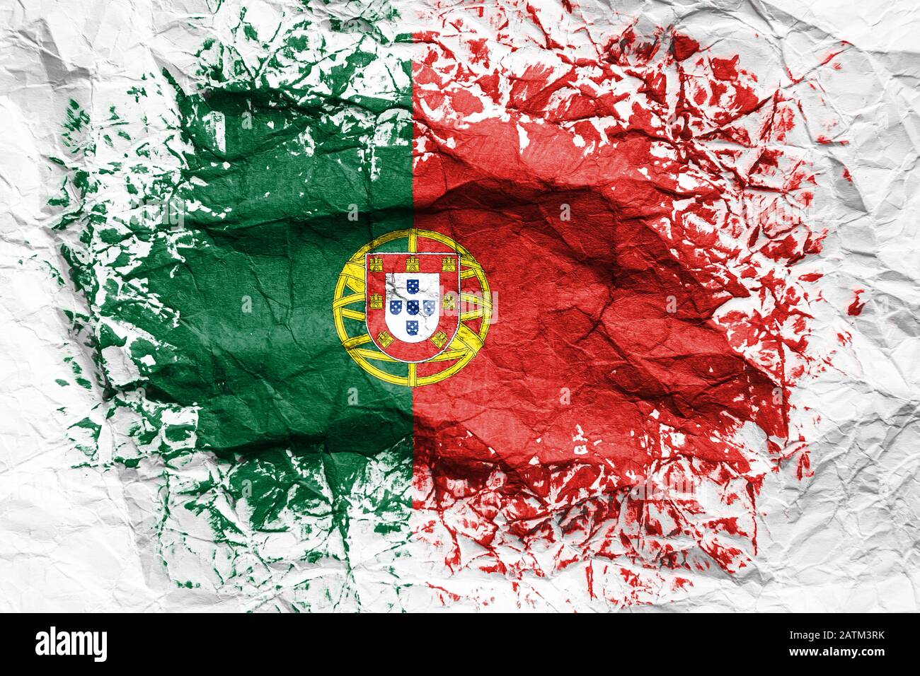 The national flag of the Portugal is painted on crumpled paper. Flag ...