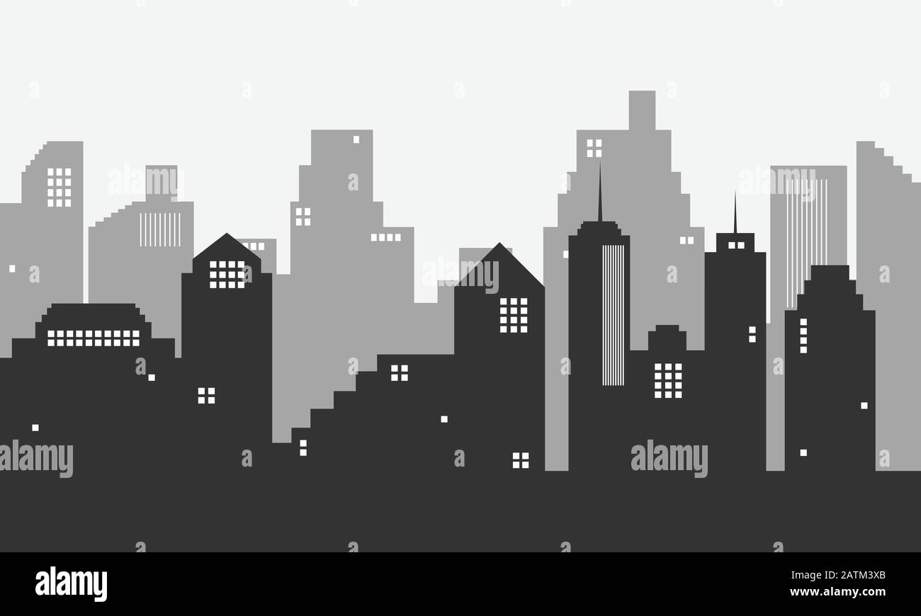 City silhouette background with many buildings mall. Stock Vector