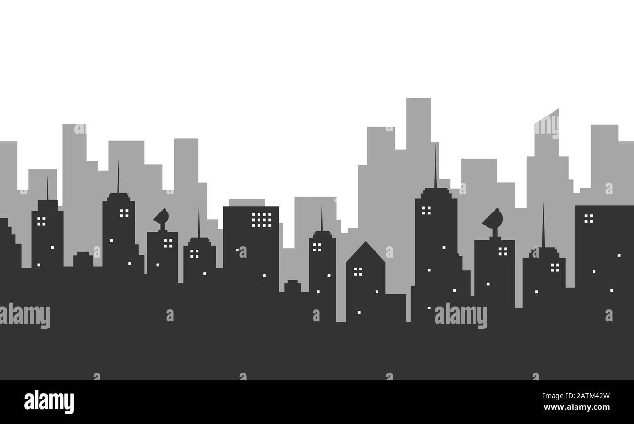 Silhouette background with city buildings many mall Stock Vector