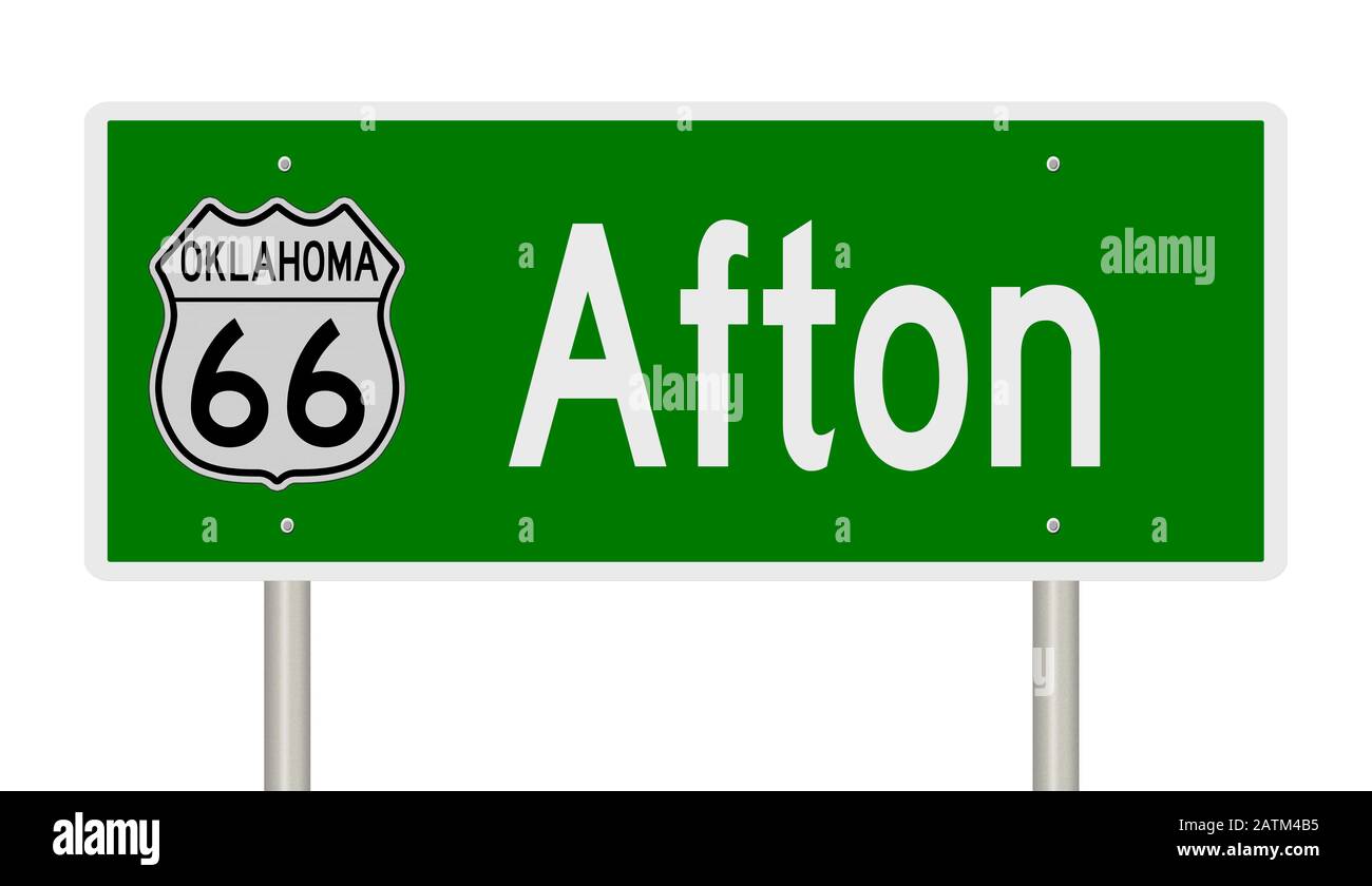 Rendering of a green 3d highway sign for Afton Oklahoma on Route 66 ...