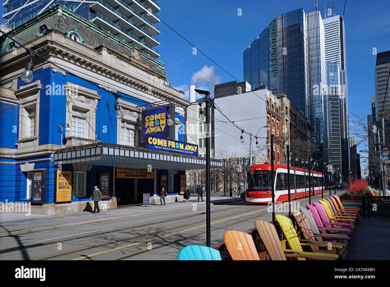 TORONTO - FEBRUARY 2020:  The historic Royal Alexandra Theater is seen on King Street in downtown Toronto, surrounded by modern skyscrapers. Stock Photo