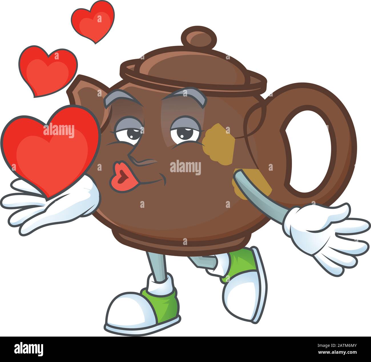Funny Face teapot cartoon character holding a heart Stock Vector Image ...