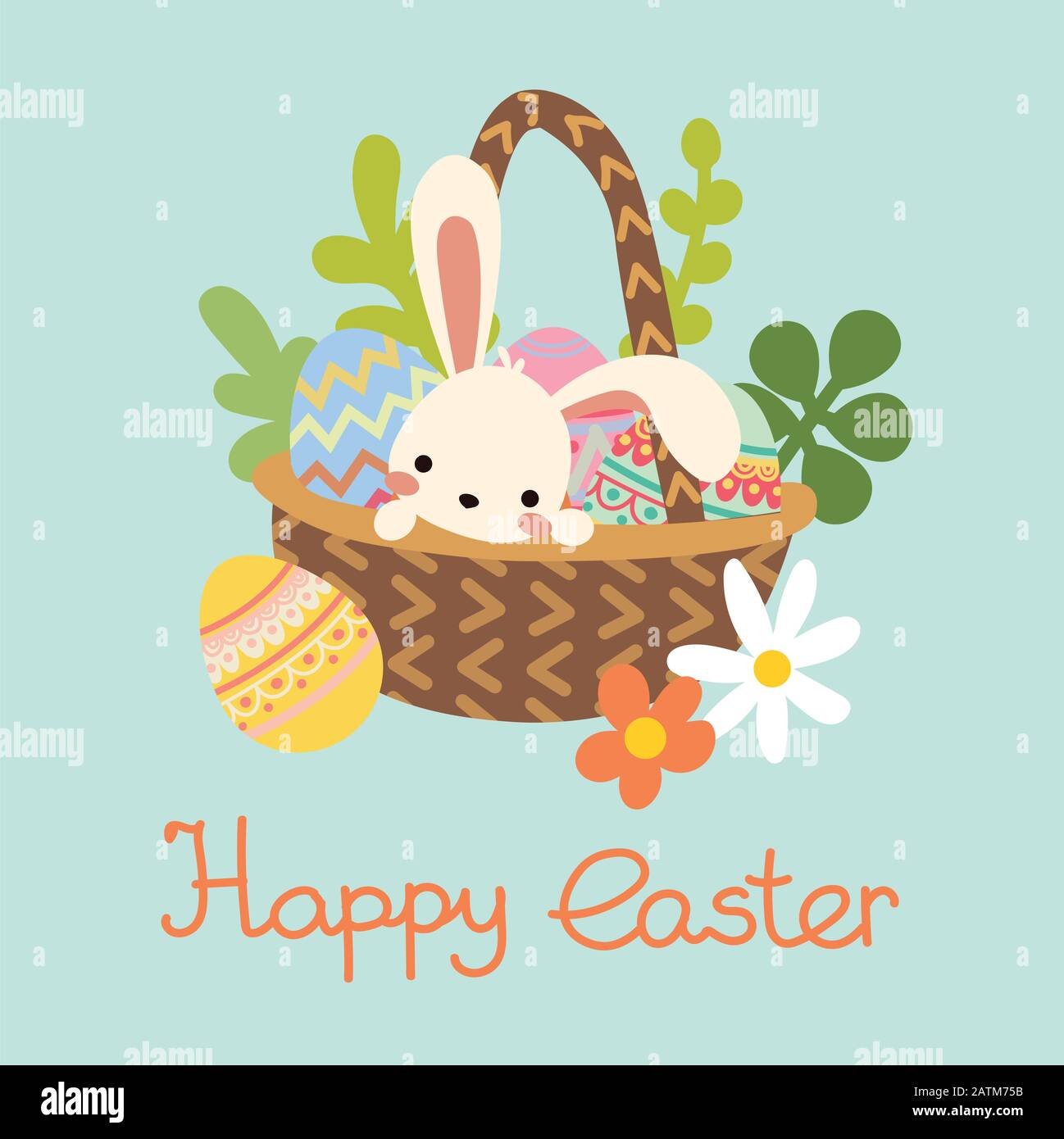 Vector easter bunny. Lettering and spring flowers Stock Vector Image ...