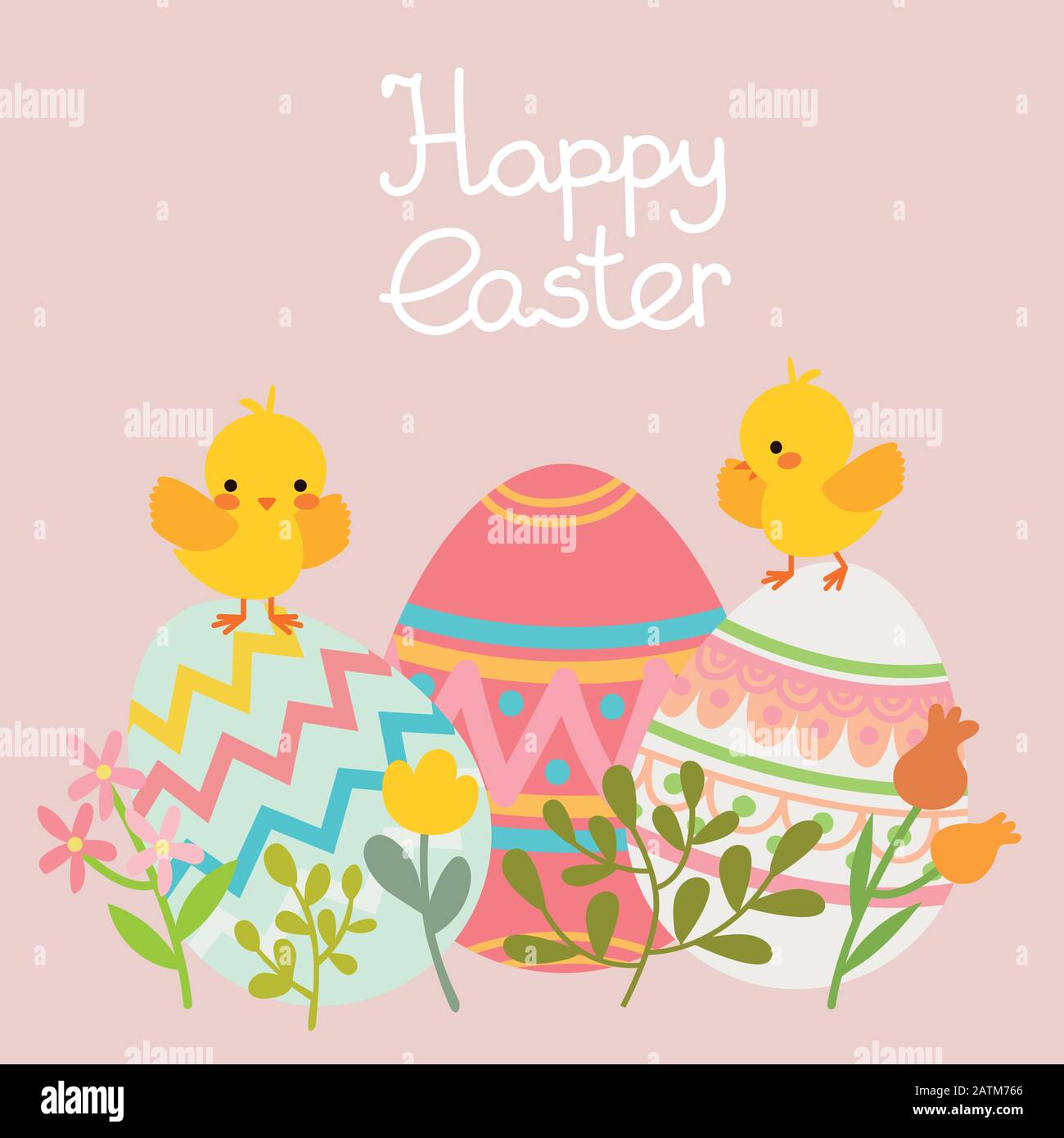 Vector easter chicken in egg with spring flowers Stock Vector