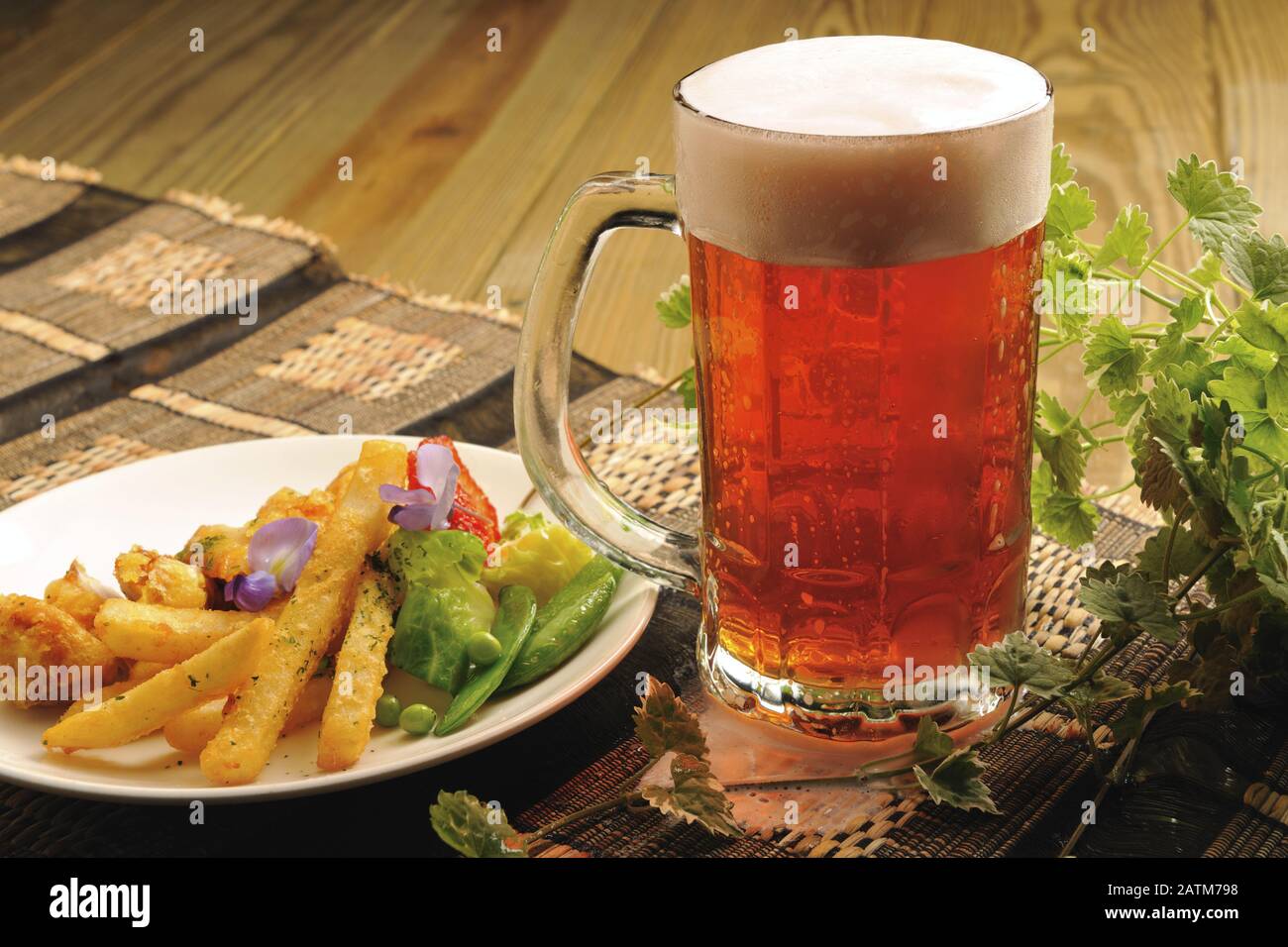 Food portrait of strawberry beer French fries Stock Photo Alamy
