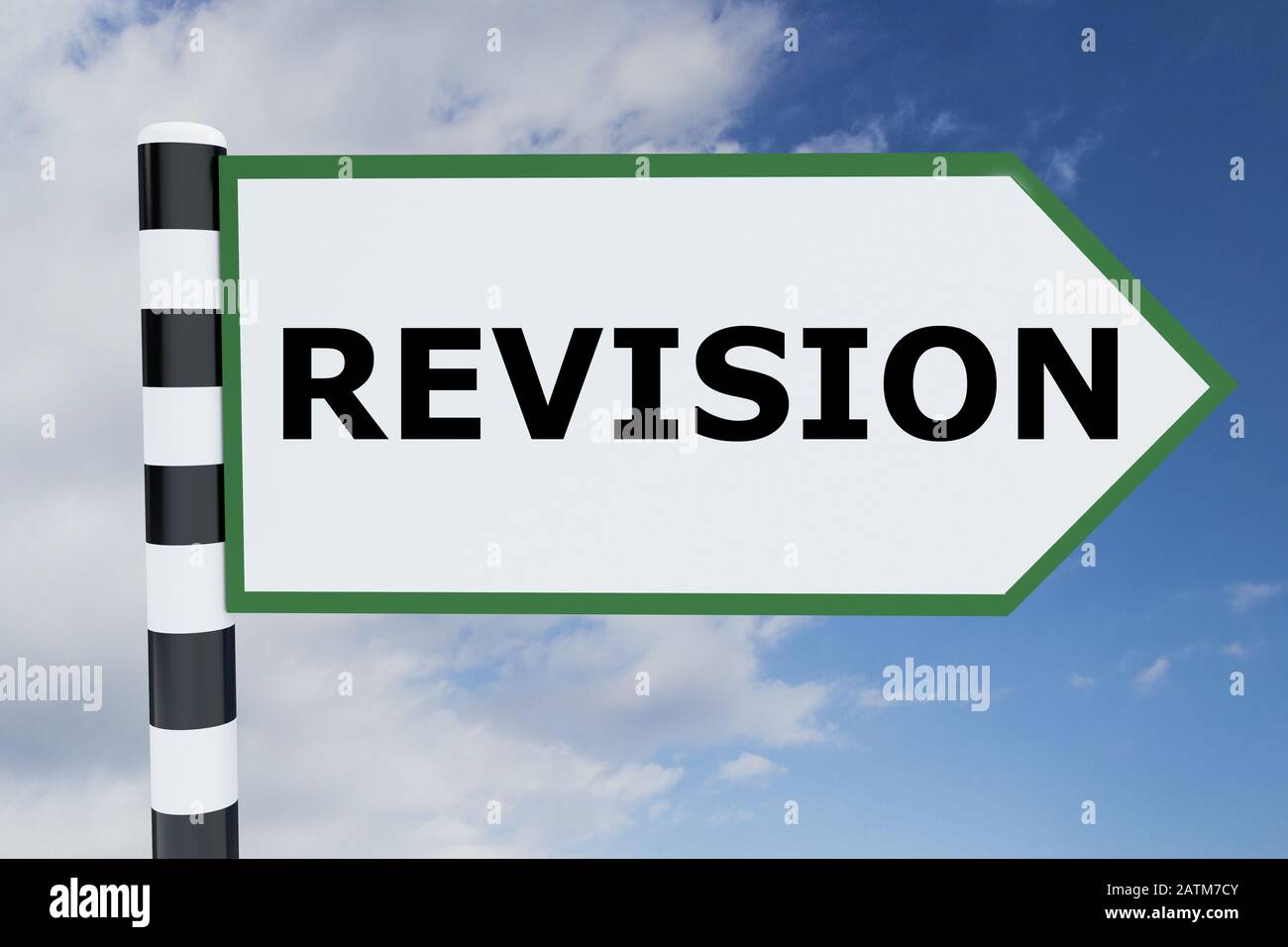 3D illustration of REVISION script on road sign Stock Photo