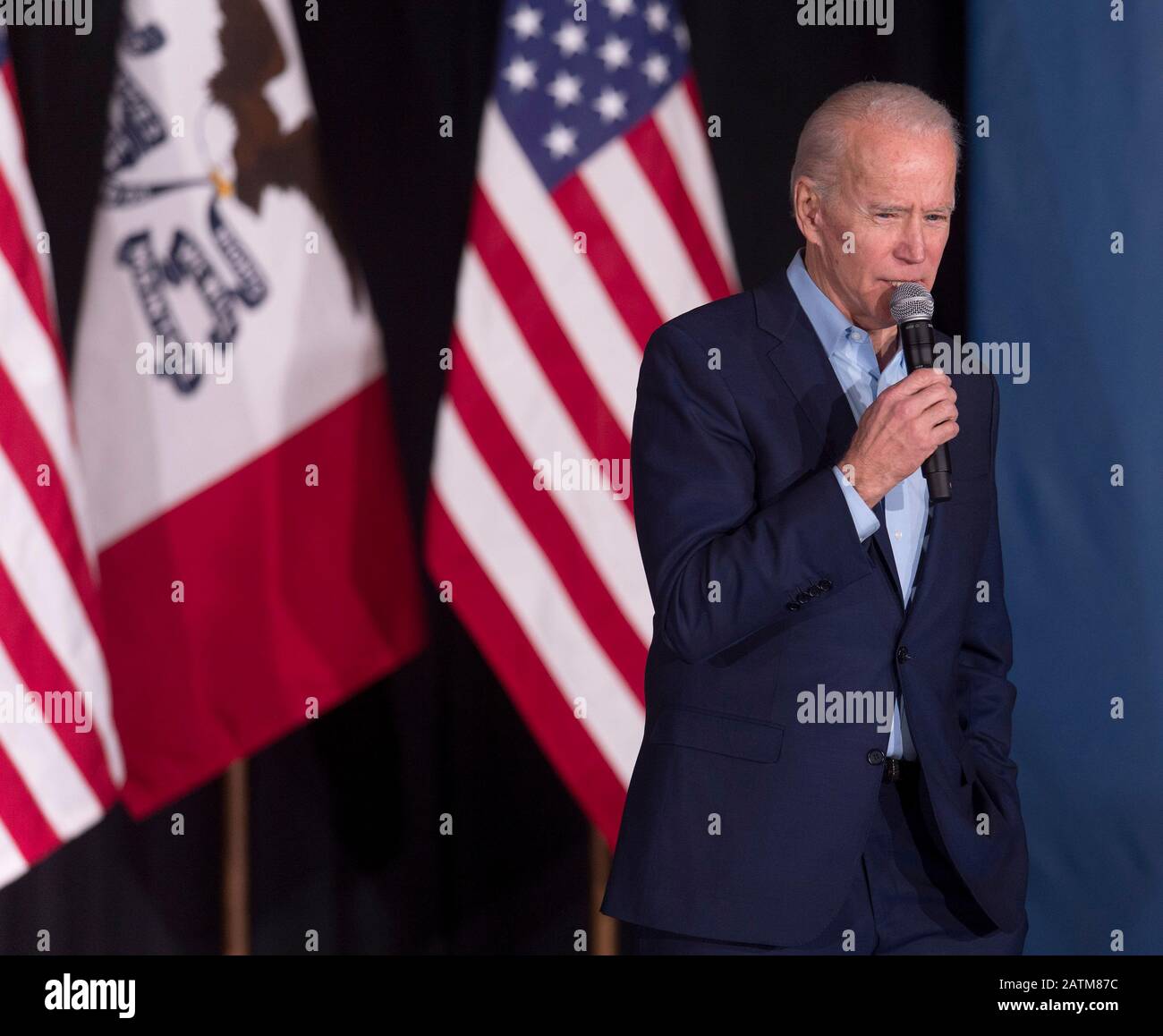 Des Moines, Iowa, USA. 03rd Feb, 2020. Former Vice President and Democratic presidential candidate JOE BIDEN speaks at Drake University. Finals results from the Iowa caucuses were delayed and not released at the time of his remarks. Credit: Brian Cahn/ZUMA Wire/Alamy Live News Stock Photo