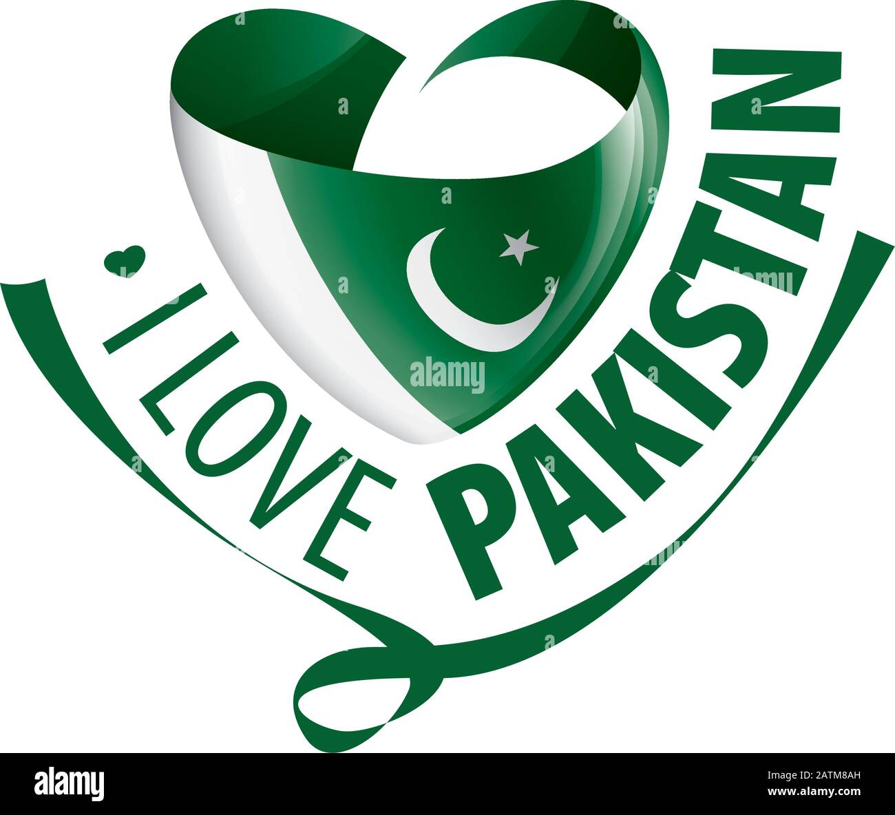 National flag of the Pakistan in the shape of a heart and the inscription I love Pakistan. Vector illustration Stock Vector