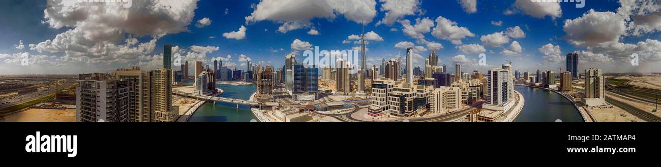 Downtown Dubai aerial view at sunset Stock Photo - Alamy