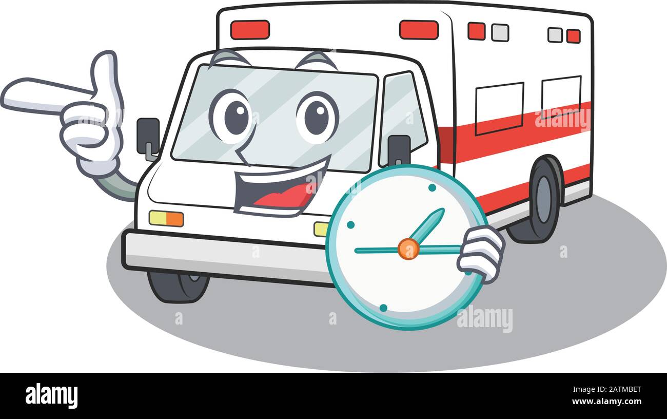 cartoon character style ambulance the having clock Stock Vector Image ...