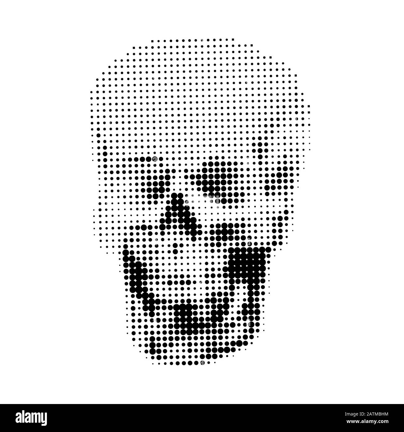 Human skull on white background. Vector halftone effect. Simple illustration for death game message, danger, hacked computer. Stock Vector