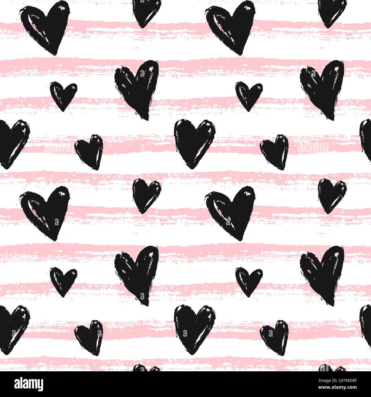 Seamless pattern with hand drawn hearts and stripes. Pink and white ...