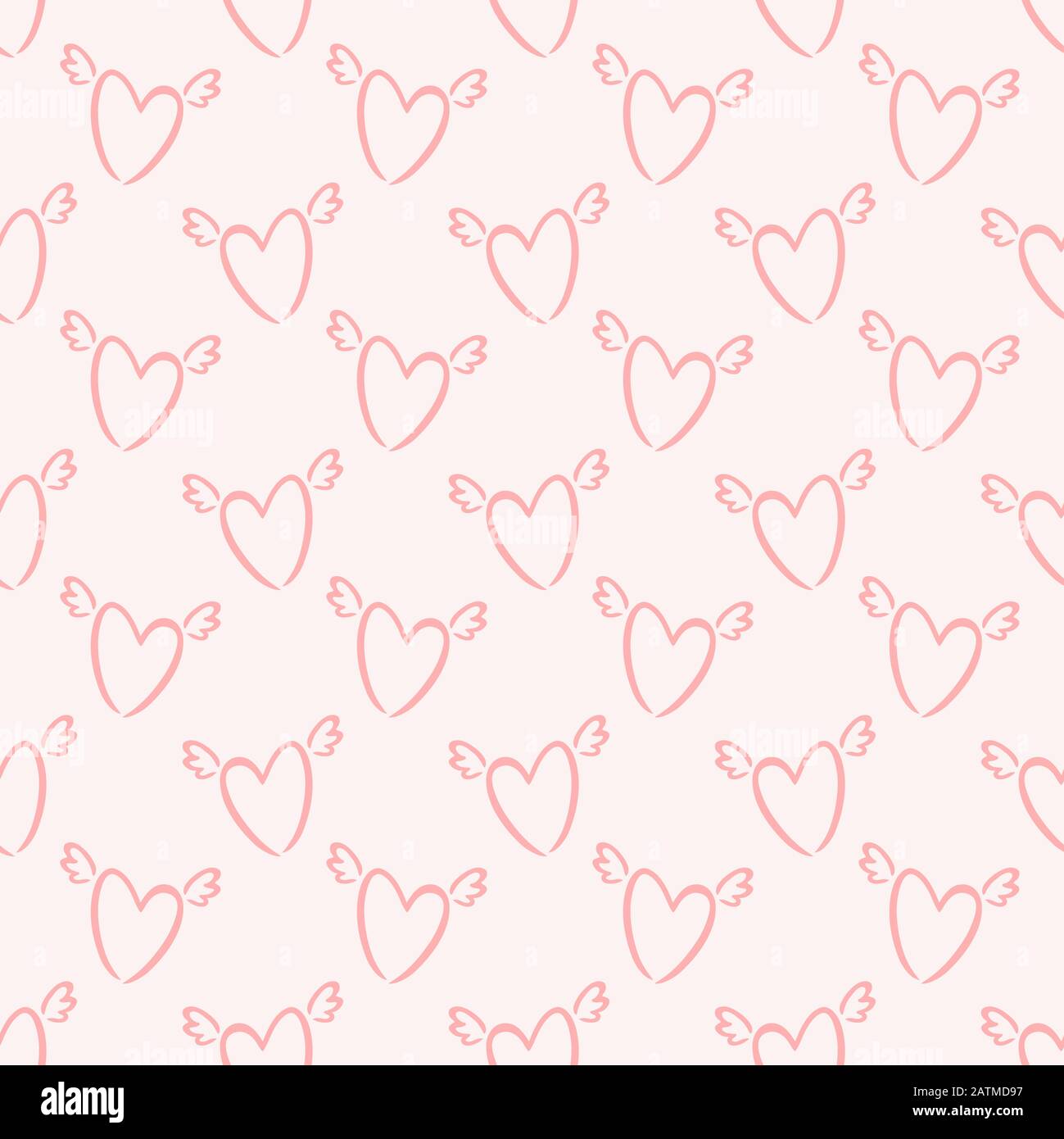 Seamless pattern with winged hearts. Pale pink background. Print for love, wedding, Valentine's day or baby design. Vector illustration. Stock Vector